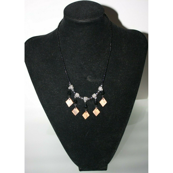 Women's Abalone Shell & Beads Dangle Necklace Black GUC - Picture 1 of 4
